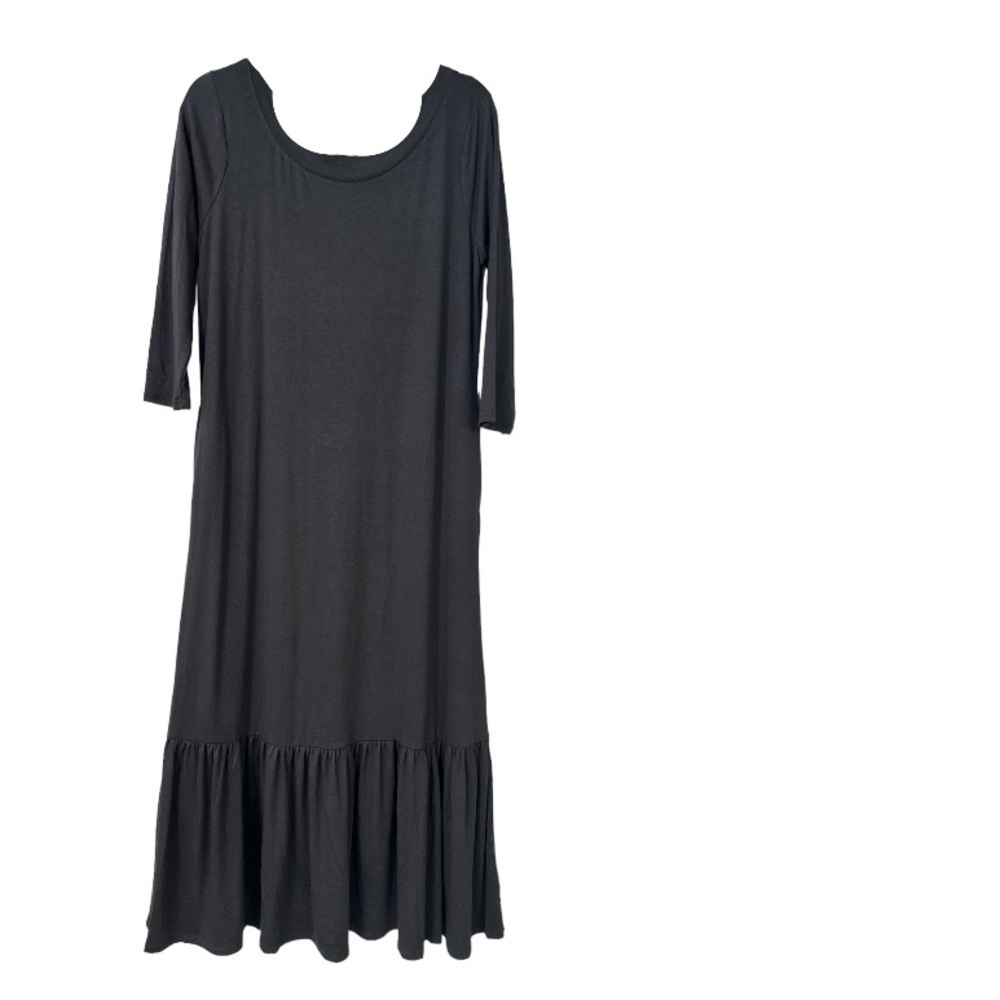 Zenana Gray Tiered Maxi Dress Medium 3/4 Sleeve Modest Casual - Picture 3 of 7